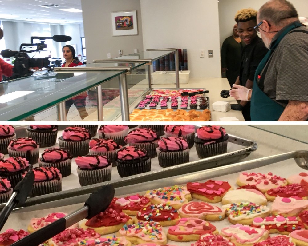 A collage of Michael and the desserts that he made to donate to Shepherd's Table