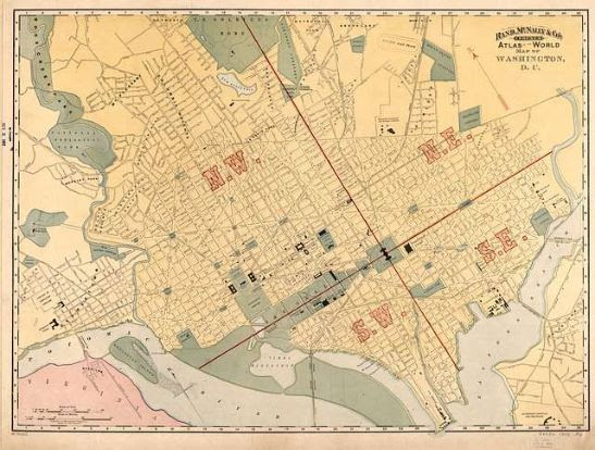 A sepia-toned old map of Washington, DC